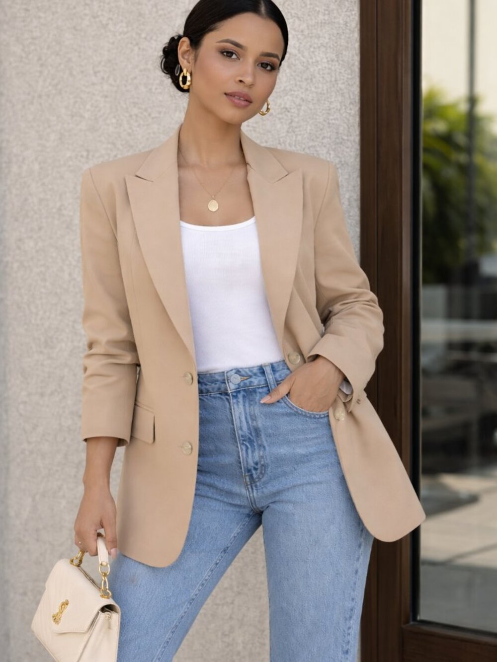 Chic Oversized Neutral Tan Blazer | Effortless Capsule Wardrobe Essential  |  M
